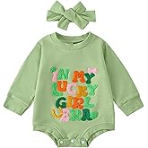 St. Patrick's Day Baby Girl Outfit In My Lucky Girl Era Romper Bodysuit with Headband Newborn Birthday Clothes