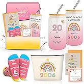 Unipinkart 20th Birthday Gifts for Girls Women, Trendy 20 Year Old Girl Gift Ideas for Female Daughter Sister Niece, Cool Happy 2006 Decorations Presents Basket Glass Cup Sock