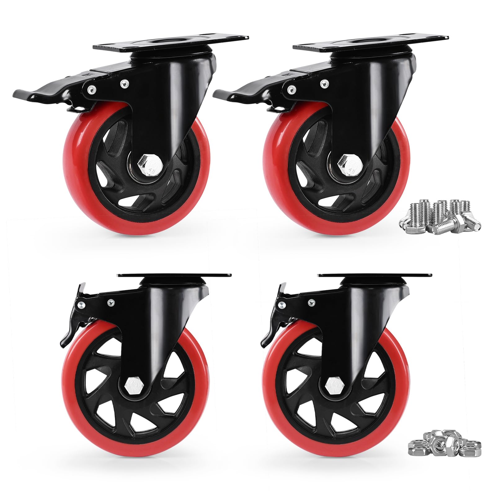 Caster Wheels, Heavy Duty 5 Inch Casters Set of