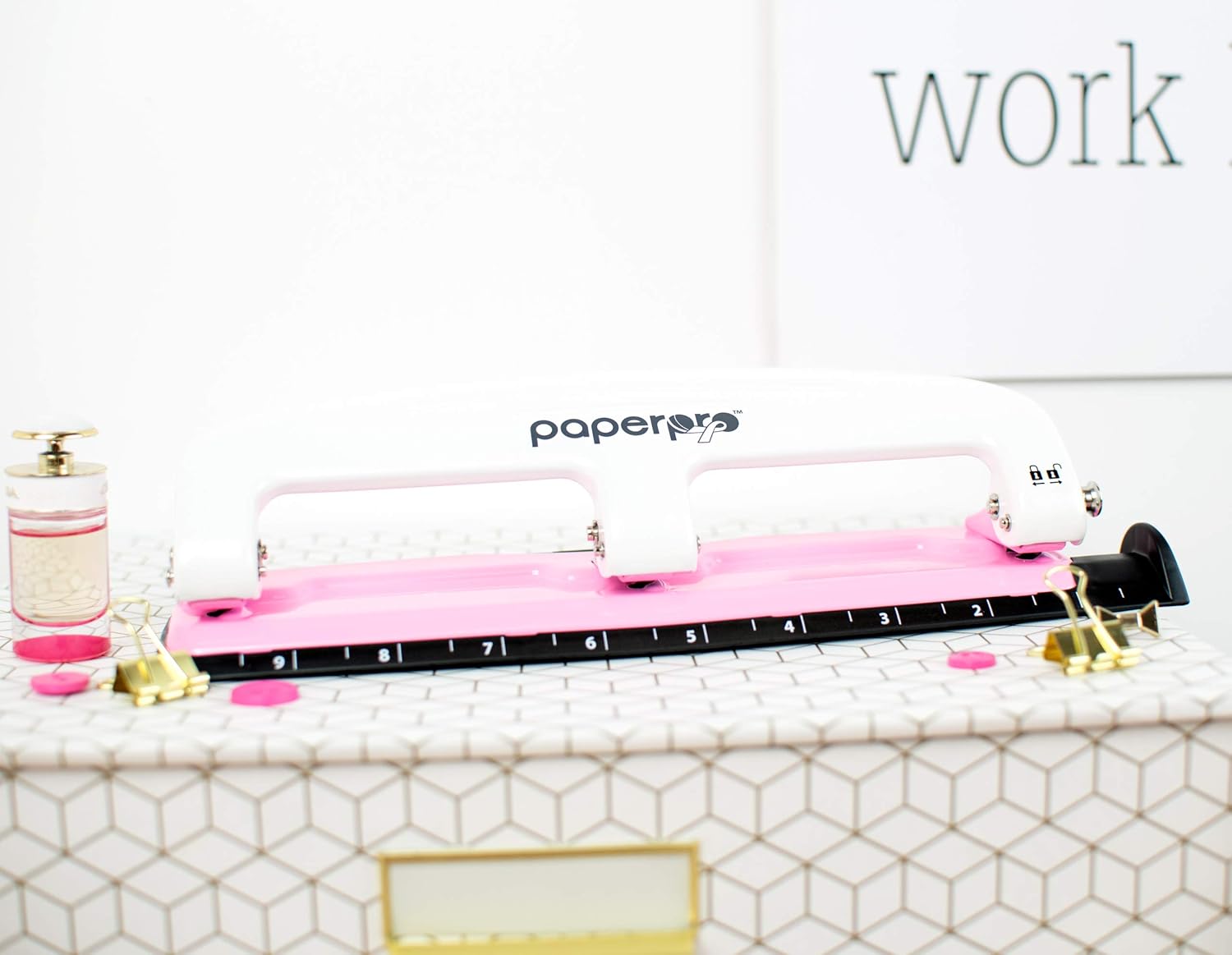 PaperPro inCOURAGE 12 Reduced Effort 3-Hole Punch, 12 Sheets, Pink (2188) : Desk Staplers : Office Products