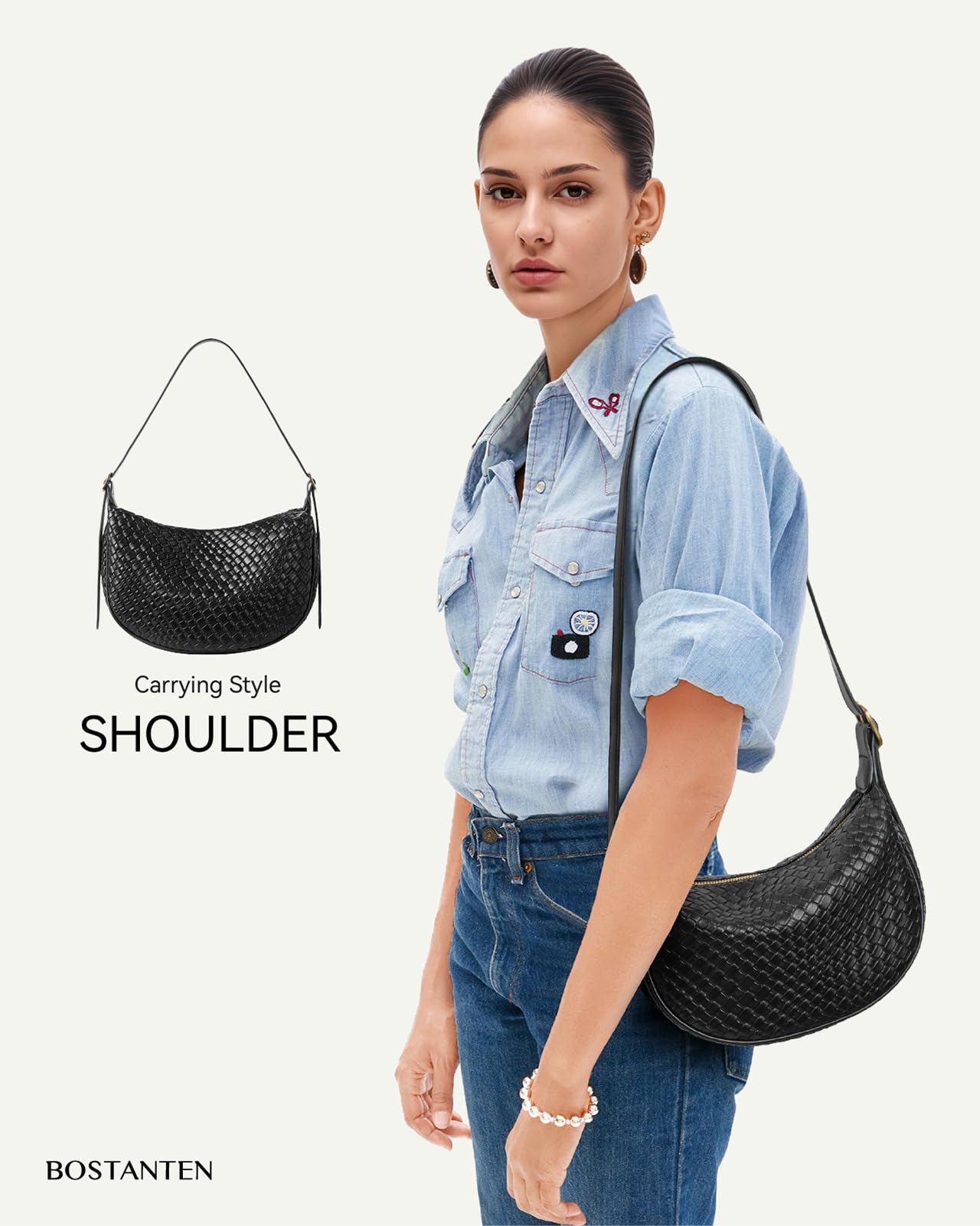 BOSTANTEN Purses for Women Small Crossbody Bags Crescent Shoulder Bag Hobo Handbag with Adjustable Strap