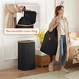 Lifewit 100L Laundry Basket with Lid Bamboo Handles Removable Bag Black view 5