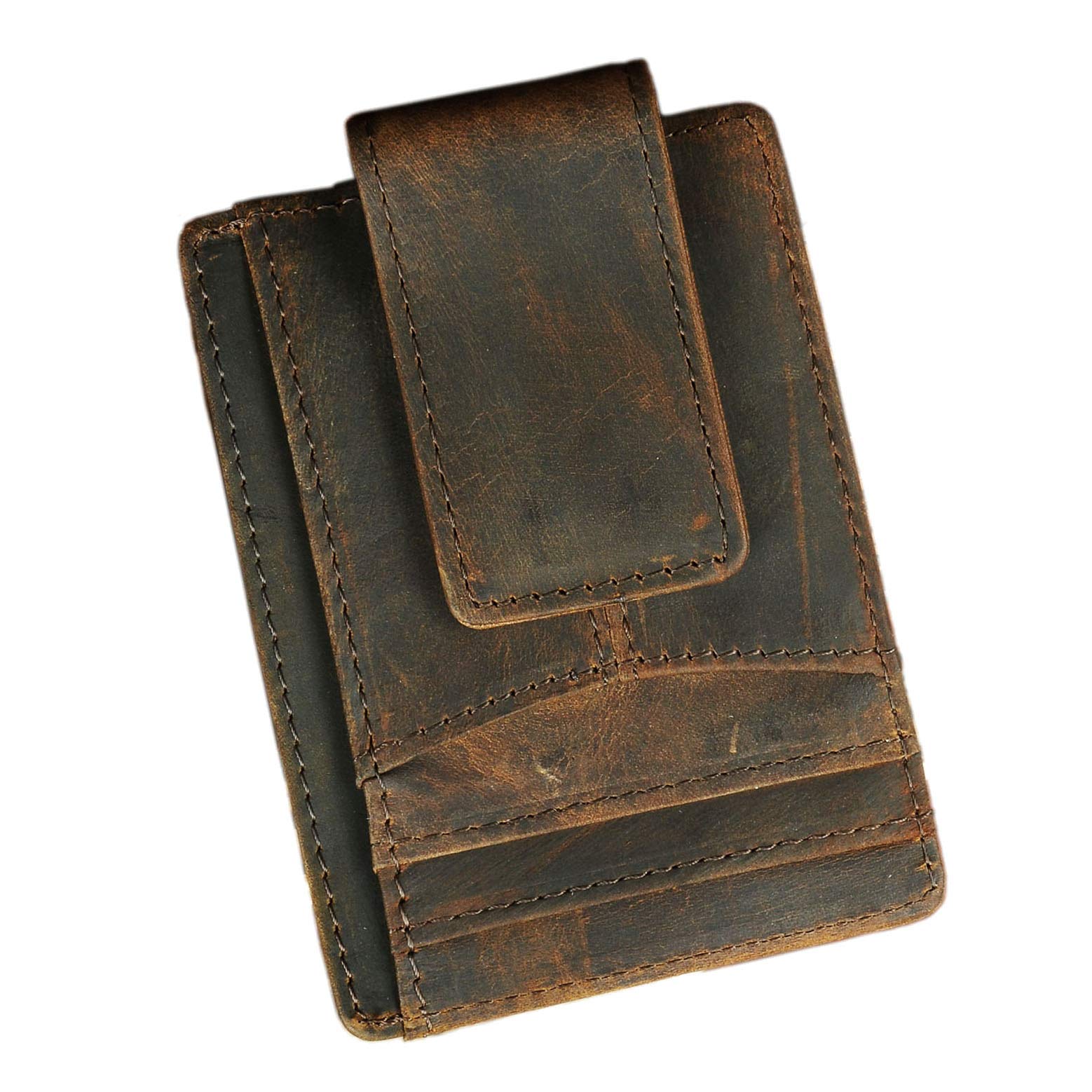 Le'aokuu RFID Leather Minimalist Slim Wallet Front Pocket Card Case Money Clip 1092 (1092 A1 Dark Brown)