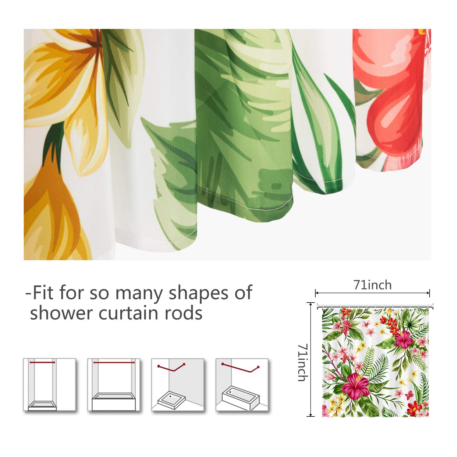 Vibesicily Shower Curtain, Durable Polyester Fabric Waterproof Bath Curtain for Bathroom Home Decor with 12 Hooks 71 x 71 Inch