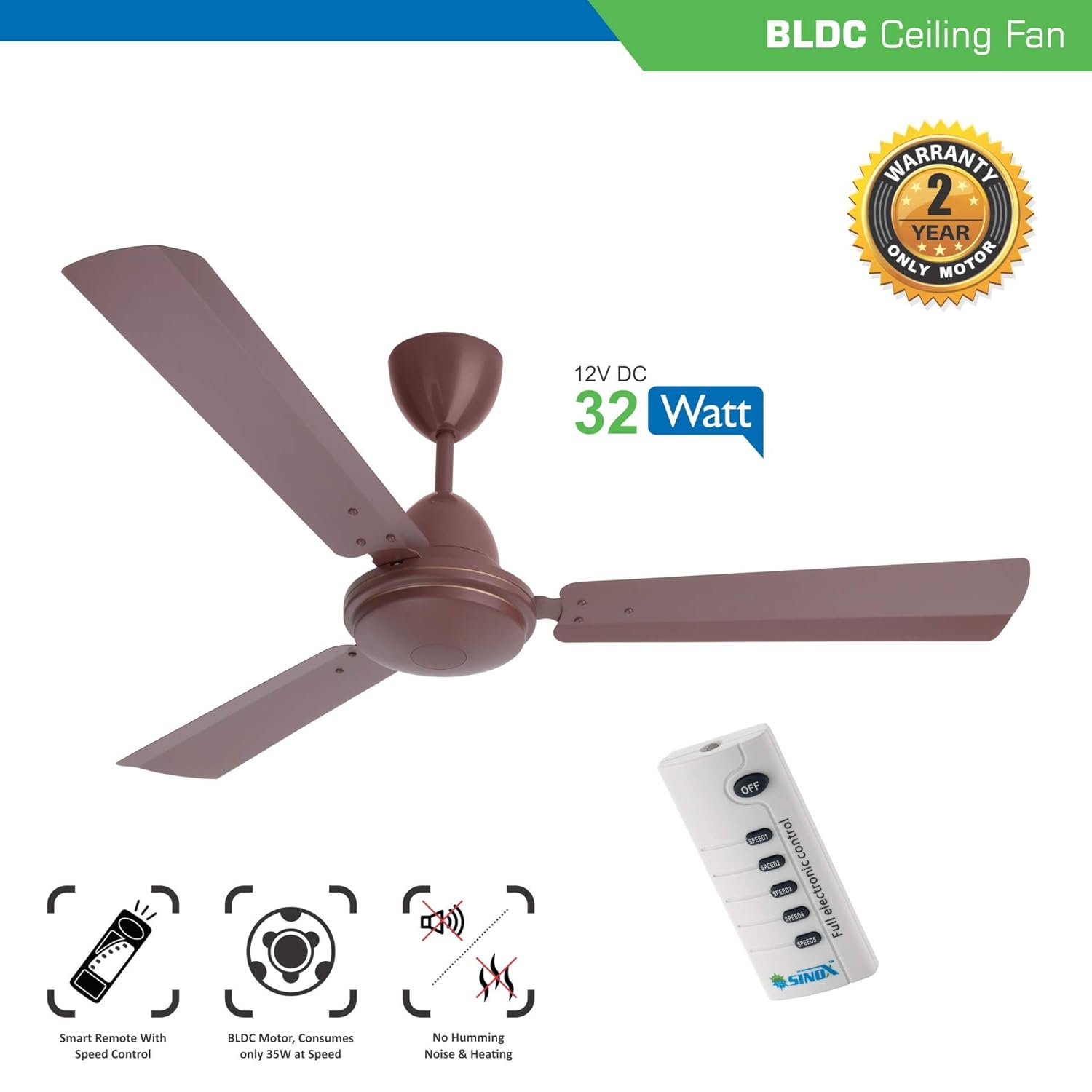 Buy Sinox 12v Dc Bldc Ceiling Fan With Remote Control Mett Brown
