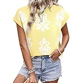 Dokotoo Women’s Sweater Vest Summer Casual Crewneck Knit Pullover Tops Lightweight Boho Printed Cap Sleeve Sweaters