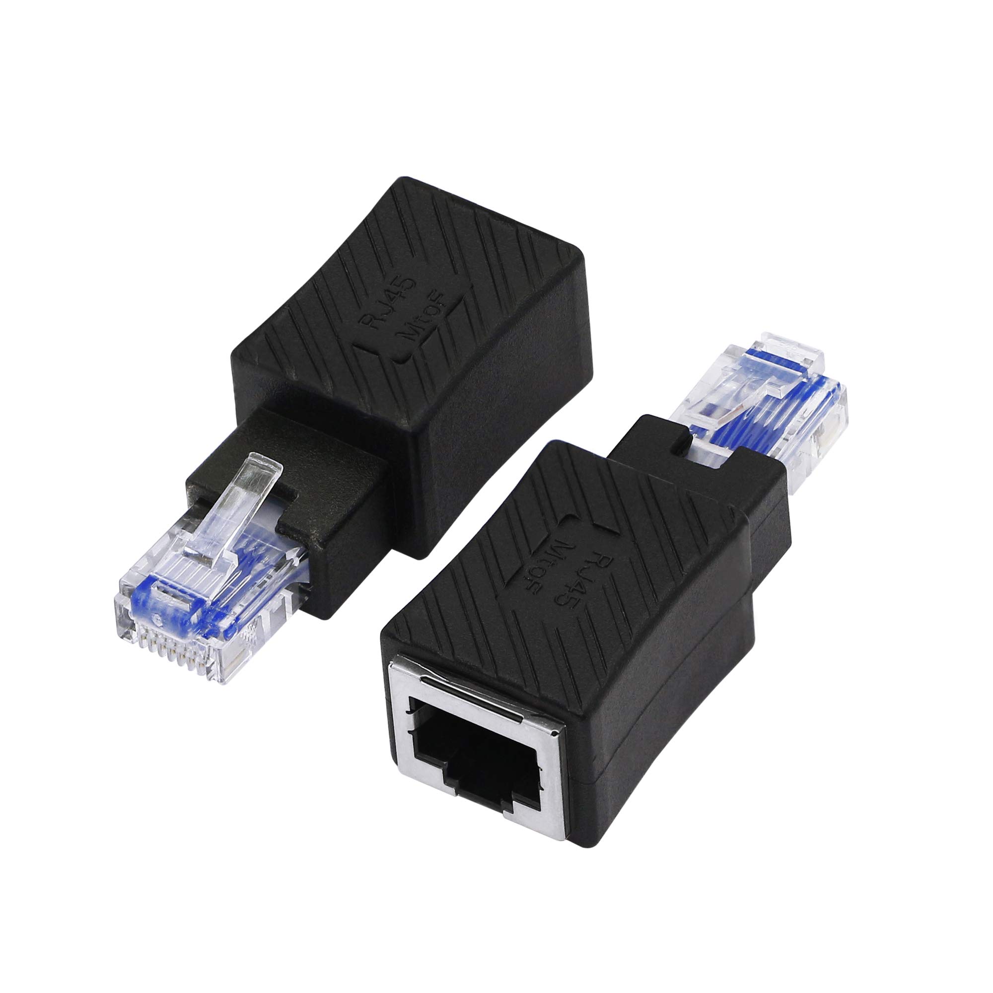 YACSEJAO Cat5e/Cat6 RJ45 Ethernet Adapter，2Pack 90 Degree Ethernet RJ45 / 8P8C Male to Female Right Angle Adapter Support Cat6 / Cat5e (Ethernet Adapter)
