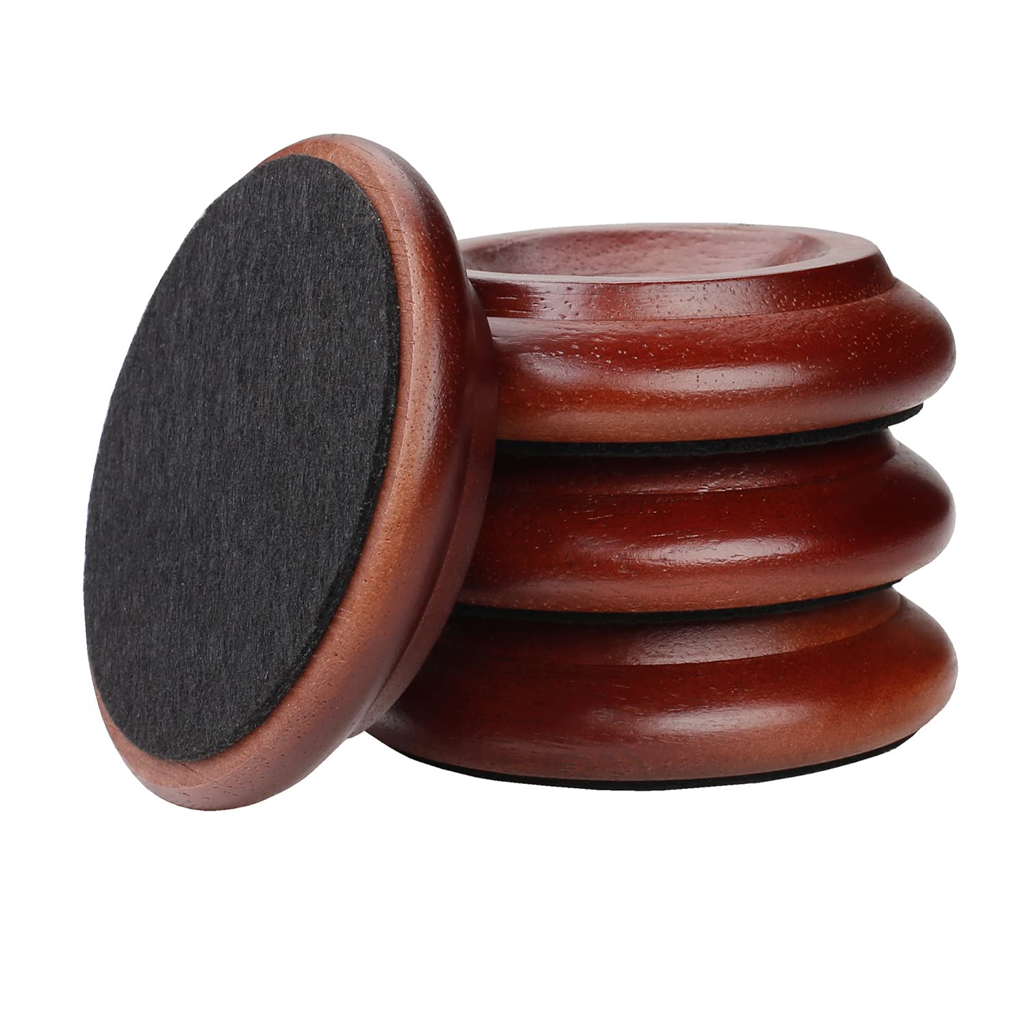 4 Pcs Solid Wood Upright Piano Caster Cups,Furniture Caster Cups,HilerPunk Sofas Beds Chairs Wheel Caster Cups Pads,with Non-Slip & Anti-Noise Felt Pads,for Hardwood Floor Protectors-Dark Brown