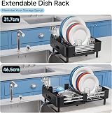 KINGRACK Extendable Dish Drainer Rack Stainless Steel Black view 4