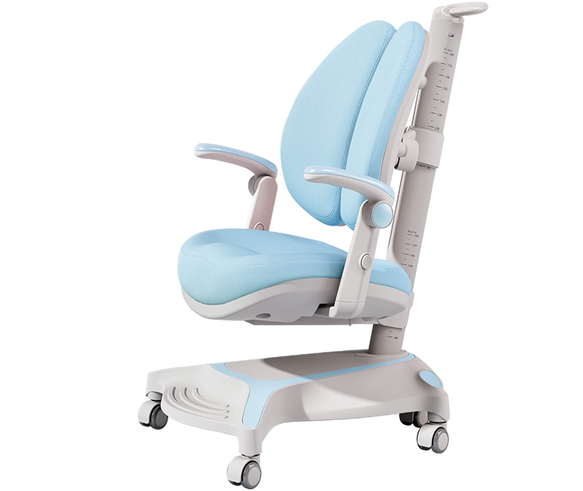 Kids Study Chair Auto Brake Casters Adjustable Height & Seat Depth for Growing Child Footrest Lumbar Support Homeschool Blue