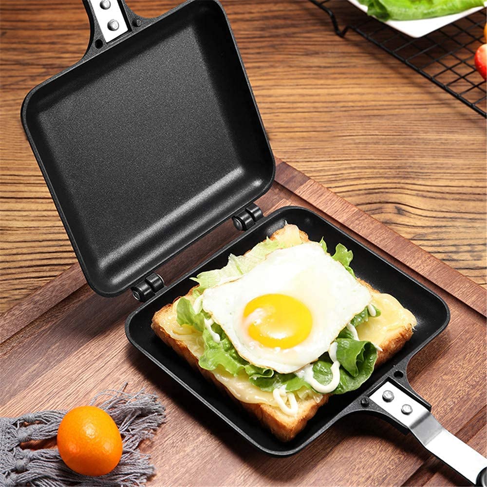 LQKYWNA Toasted Sandwish Maker, Double Sided Frying Pan, Non-Stick Stovetop Toastie Maker with Handles Double Sided Grill Pan for Panini Snack Breakfast