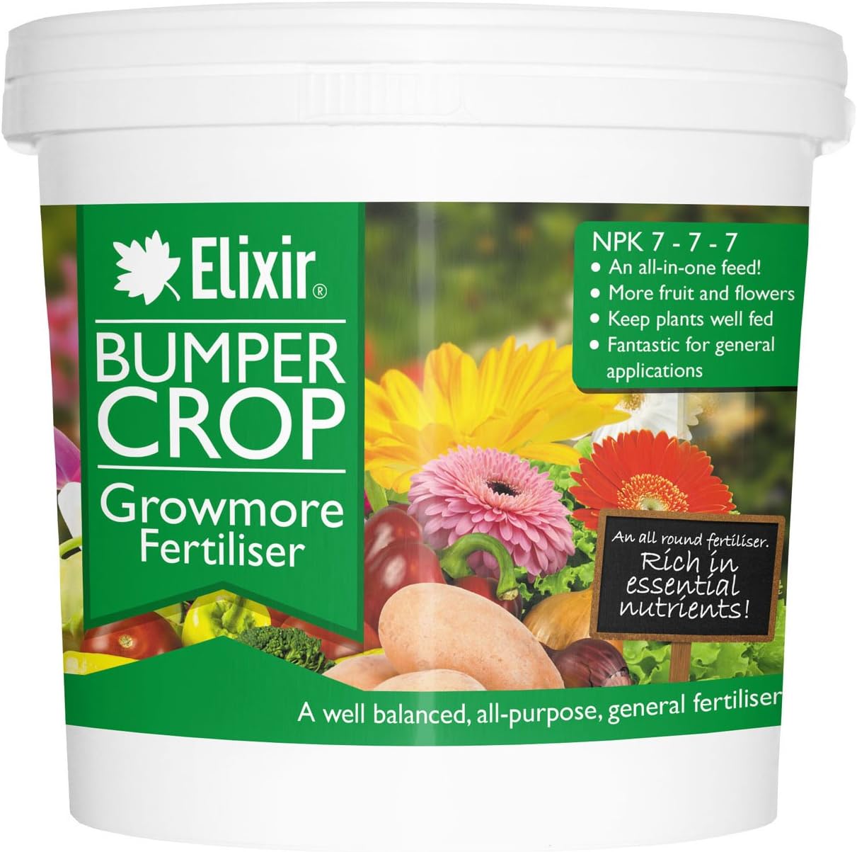 Elixir Gardens Bumper Crop Growmore Fertiliser 25kg, Supplied in ReSealable Tub Amazon.co.uk
