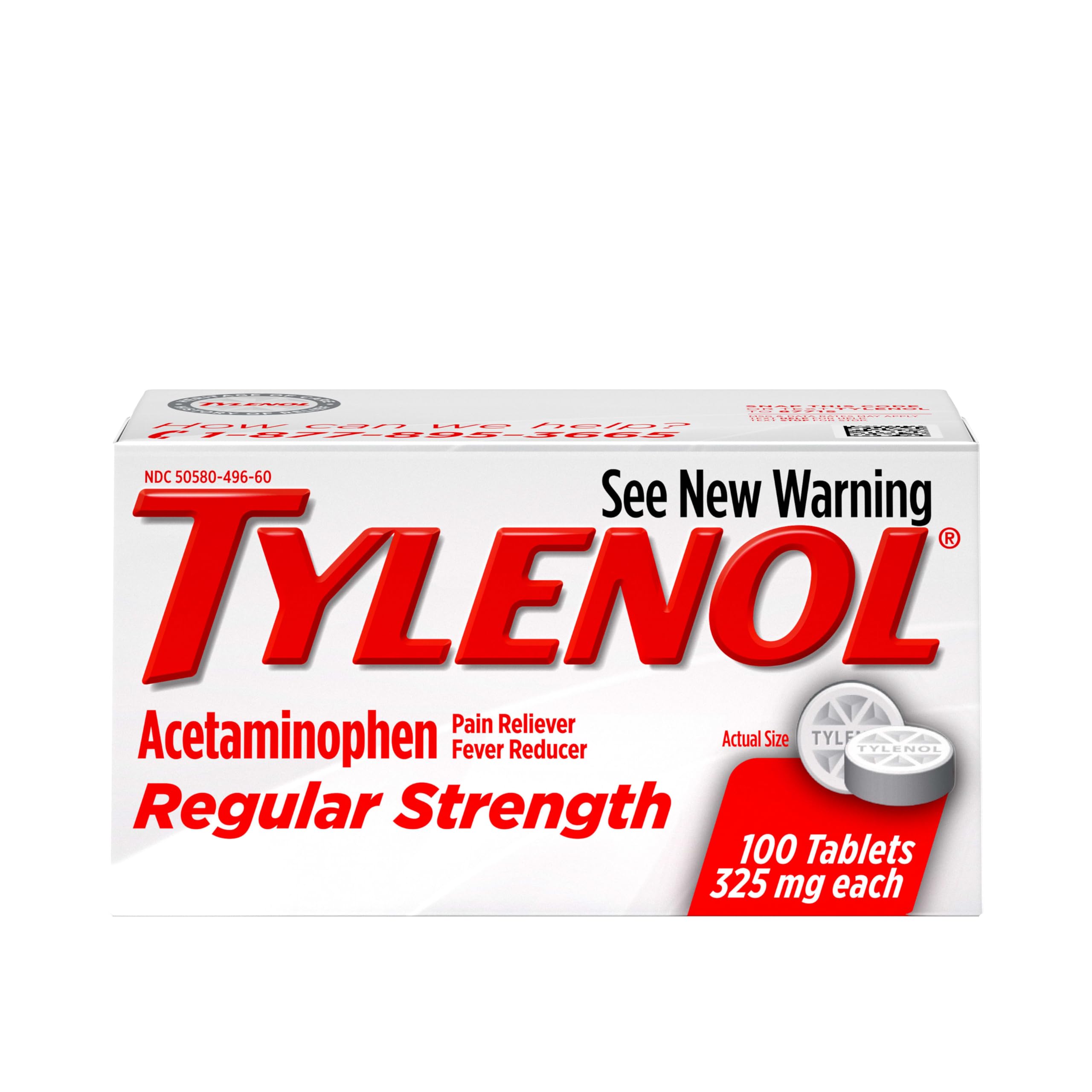Tylenol Regular Strength Tablets with 325 mg of Acetaminophen, Fever Reducer & Pain Reliever for Headache, Backache, Muscle Aches, Joint Pain & Menstrual Cramps, 100 ct