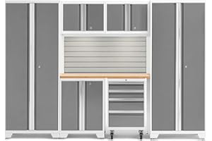 NEWAGE PRODUCTS INC. NewAge Products Bold Series White 7 Piece Set, Garage Cabinets, White With Bamboo Worktop, 54878