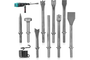 NATGAI 10PCS Air Hammer Chisel Set, Heavy Duty Pneumatic Chisels with 0.401" Shank, Carbon Steel Air Hammer Bits for Tile, Masonry, Concrete, Brick, Rust Removal, Rivet & Automotive Work, with Spring