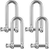Otoolling 4 Pack Stainless Steel 316 Long D-Shackles 1/2 (12mm) Stainless Steel Long D-Shackles, Marine Grade