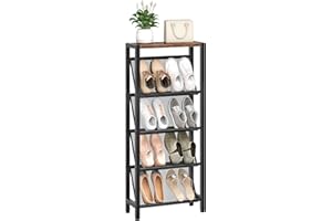 CHOEZON Shoe Rack, 5-Tier Slanted Shoe Rack, Narrow Shoe Storage Shelf, Slim Shoe Organizer for Entryway, Space-Saving, Woode