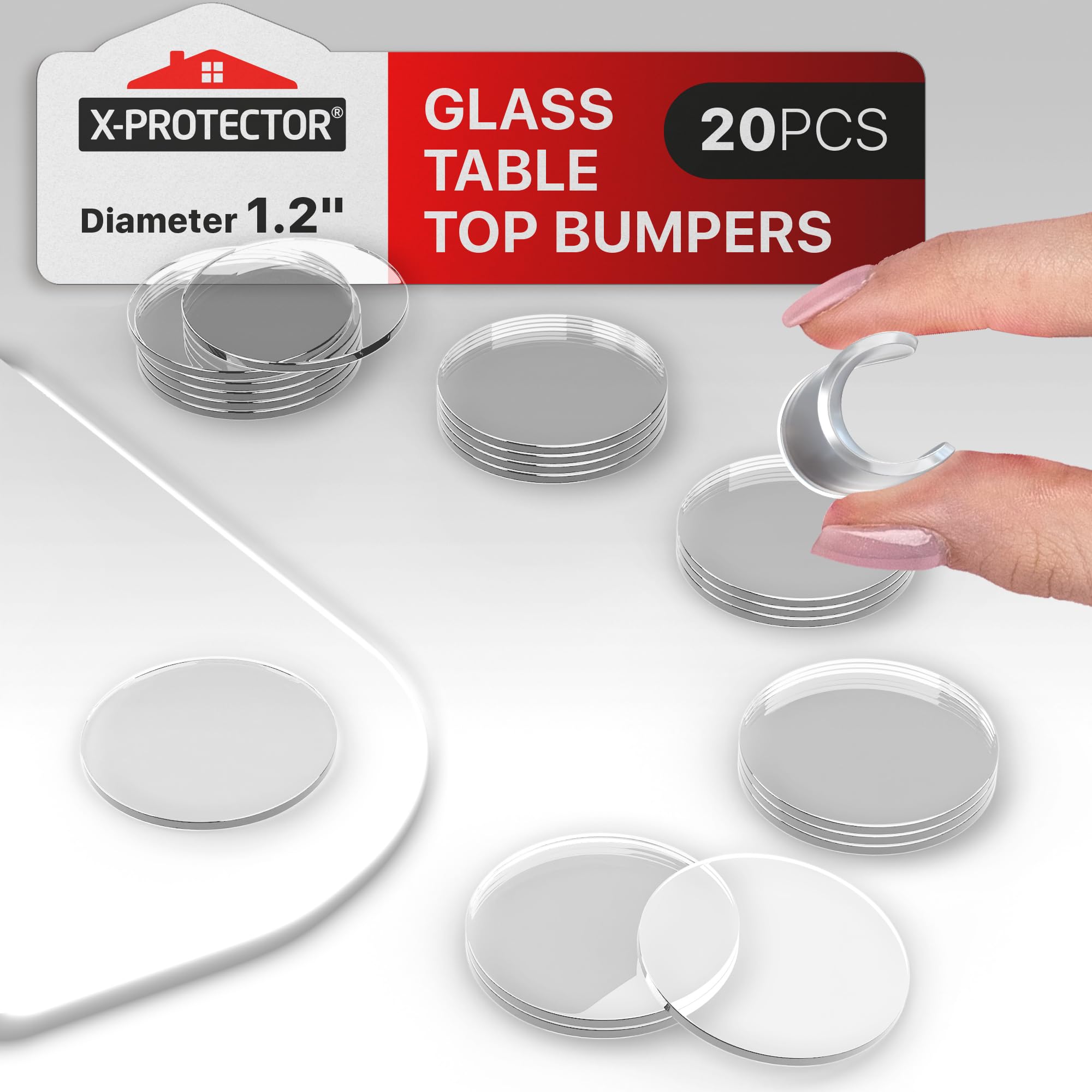 Photo 1 of X-Protector Glass Table Top Bumpers - 20 PCS 1.2"- Non-Adhesive Glass Table Top Anti Slip Pads - Clear Rubber Glass Table Top Grippers - Glass Table Protector to Keep Glass Table Top from Sliding!
