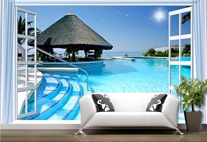 Swimming Pool Garden Custom Pre Pasted Wall Covering Mural