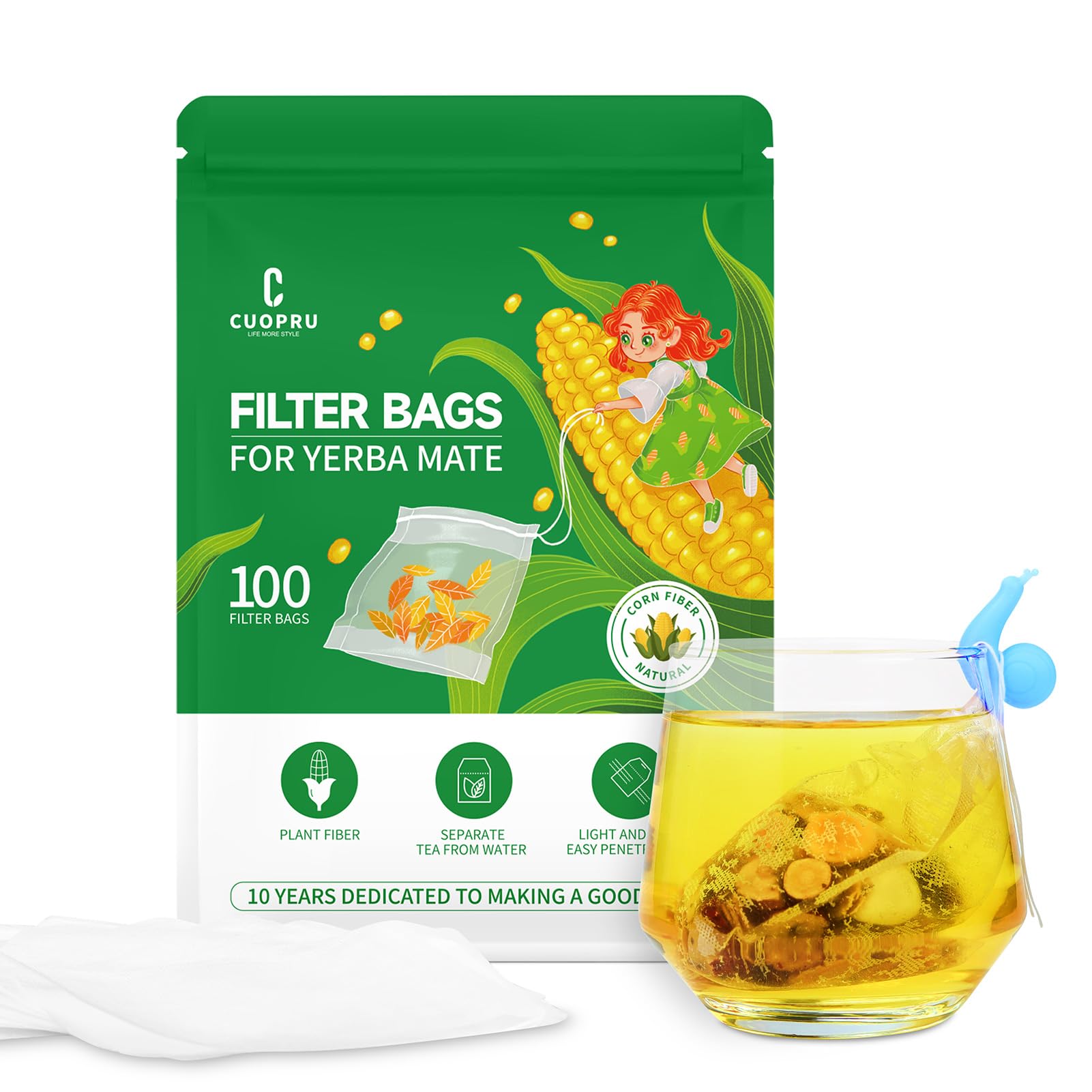 Photo 1 of 100pcs Tea Filter Bags, Empty Tea Infuser Sachets with Drawstring, Disposable Tea Infuser for Yerba Mate Tea Loose Leaf, Natural Corn Fiber Material (3.94 x 3.15 inches)