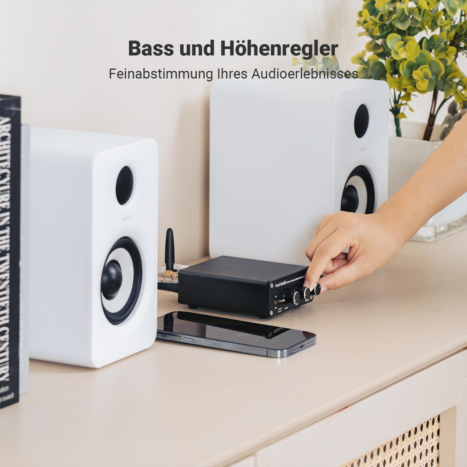 Fosi Audio BT20A Bluetooth Verstärker, 200W Mini Hifi Verstärker mit TPA3116 Amp Chip, Bass und Treble Regler, Stereo Verstärker Class D 2.0 Kanal 4