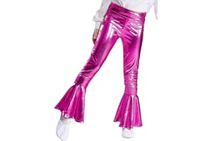 Oyolan Girls Ballroom Dance Pants Metallic Flare High Waisted Bell Bottom Legging Pants Jazz Hip Hop Dance Trousers