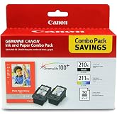 Canon PG-210 XL / CL-211 XL Genuine Ink Value Pack (2 Cartridges) with 50-Sheet Photo Paper, Compatible with MX320/330/340/350/410/420, MP240/250/270/280/480/490/495, iP2702