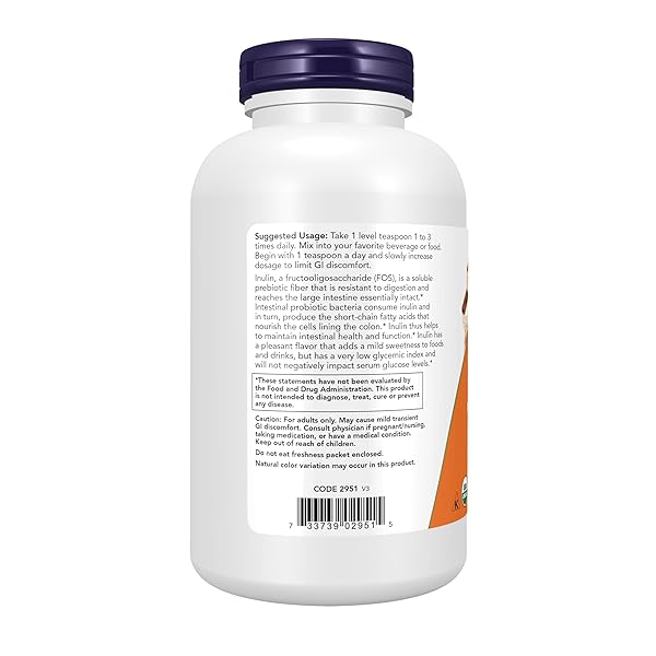 NOW FOODS SUPPLEMENTS, INULIN PREBIOTIC PURE POWDER, CERTIFIED ORGANIC, NON-GMO PROJECT VERIFIED, INTESTINAL SUPPORT*, 1-POUND