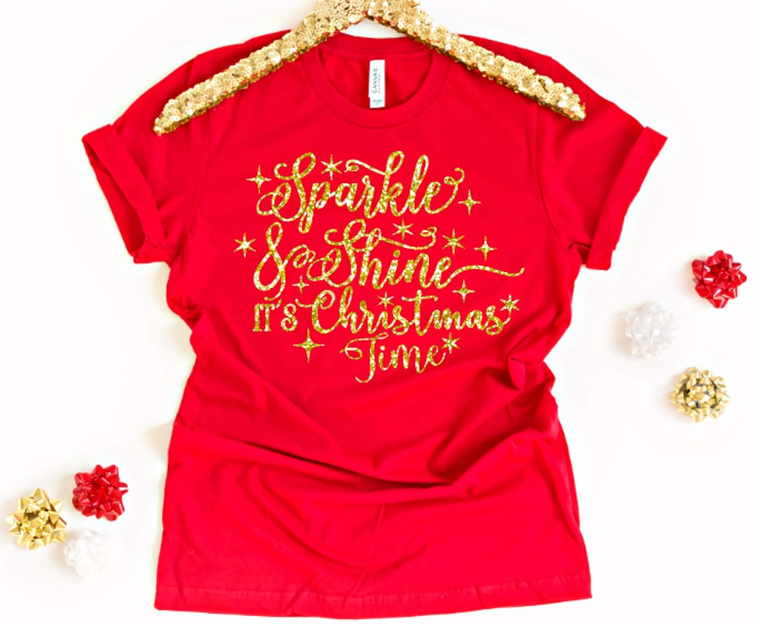 red sequin holiday tops