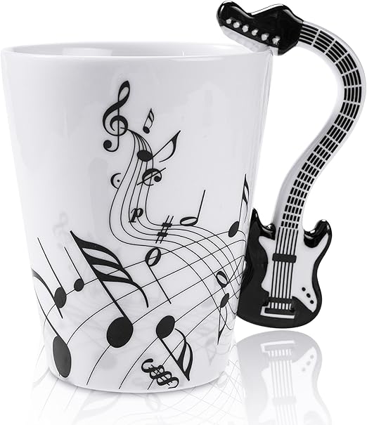 LanHong Ceramic Coffee Cup Guitar Mug Music Note Mug Guitar Gift for