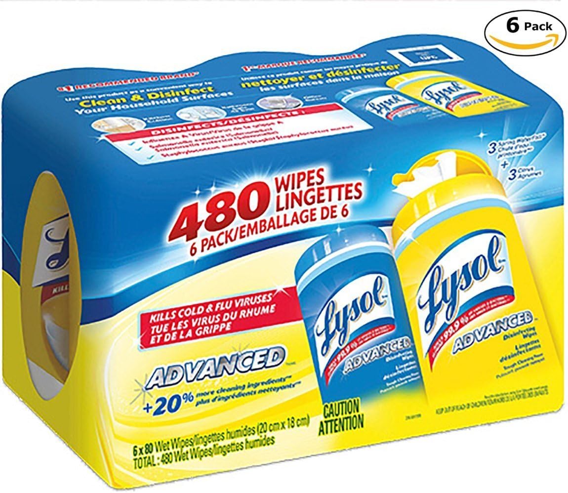 Lysol Disinfecting, 480 6 Packs of 80 Wipes, (Lemon & Spring Waterfall), Lemon, Spring: Home & Kitchen