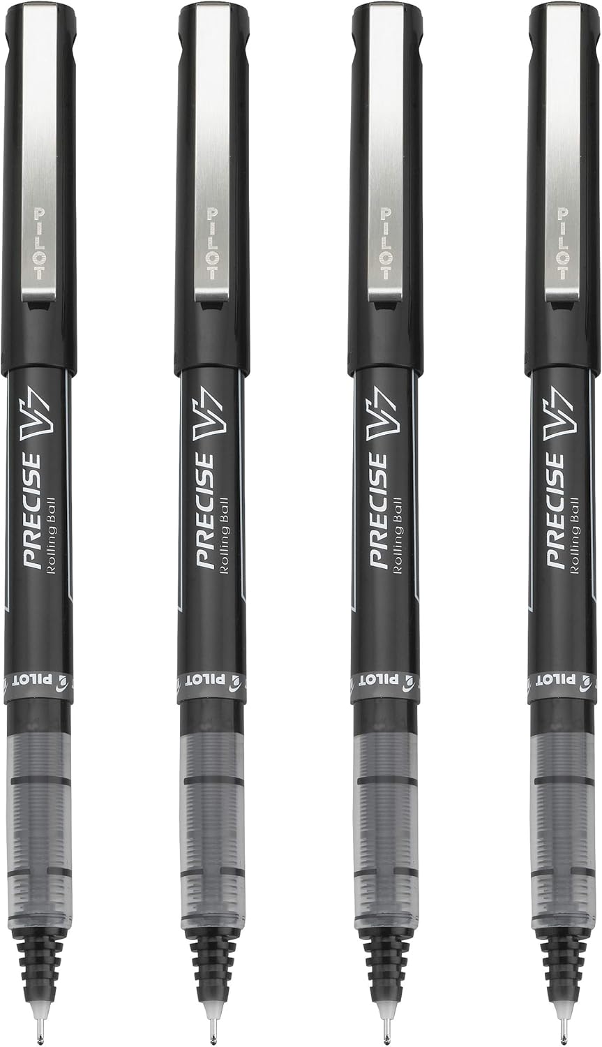 PILOT Precise V7 Stick Liquid Ink Rolling Ball Stick Pens, Fine Point (0.7mm) Black Ink, 4-Pack (26003) : Office Products