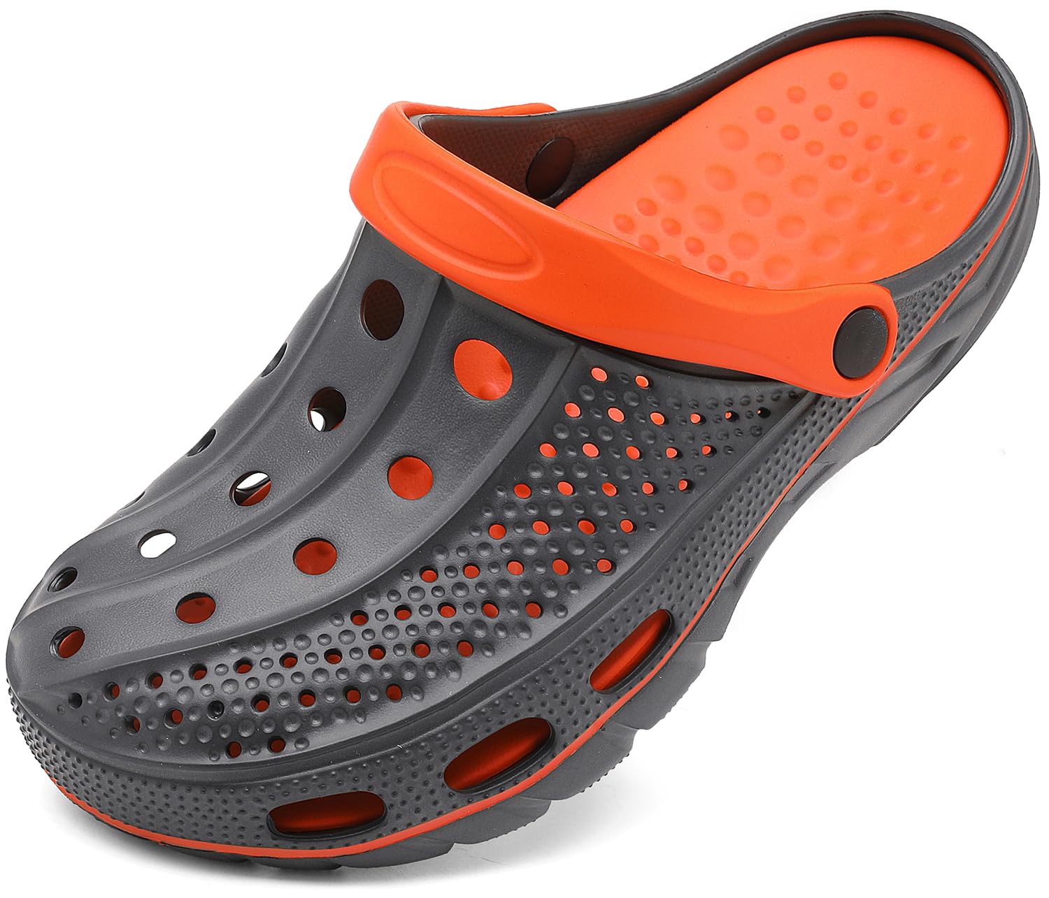 Photo 1 of ChayChax Men's and Women's Arch Support Clogs Garden Shoes Slip-on Outdoor Beach Slippers with Removable Cushion Footbed, Grey Orange, 9.5-10.5 Women/8-9 Men