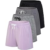 Real Essentials 4 Pack: Womens Athletic Dry-Fit Lounge Shorts with Zipper Pockets (Available in Plus Size)