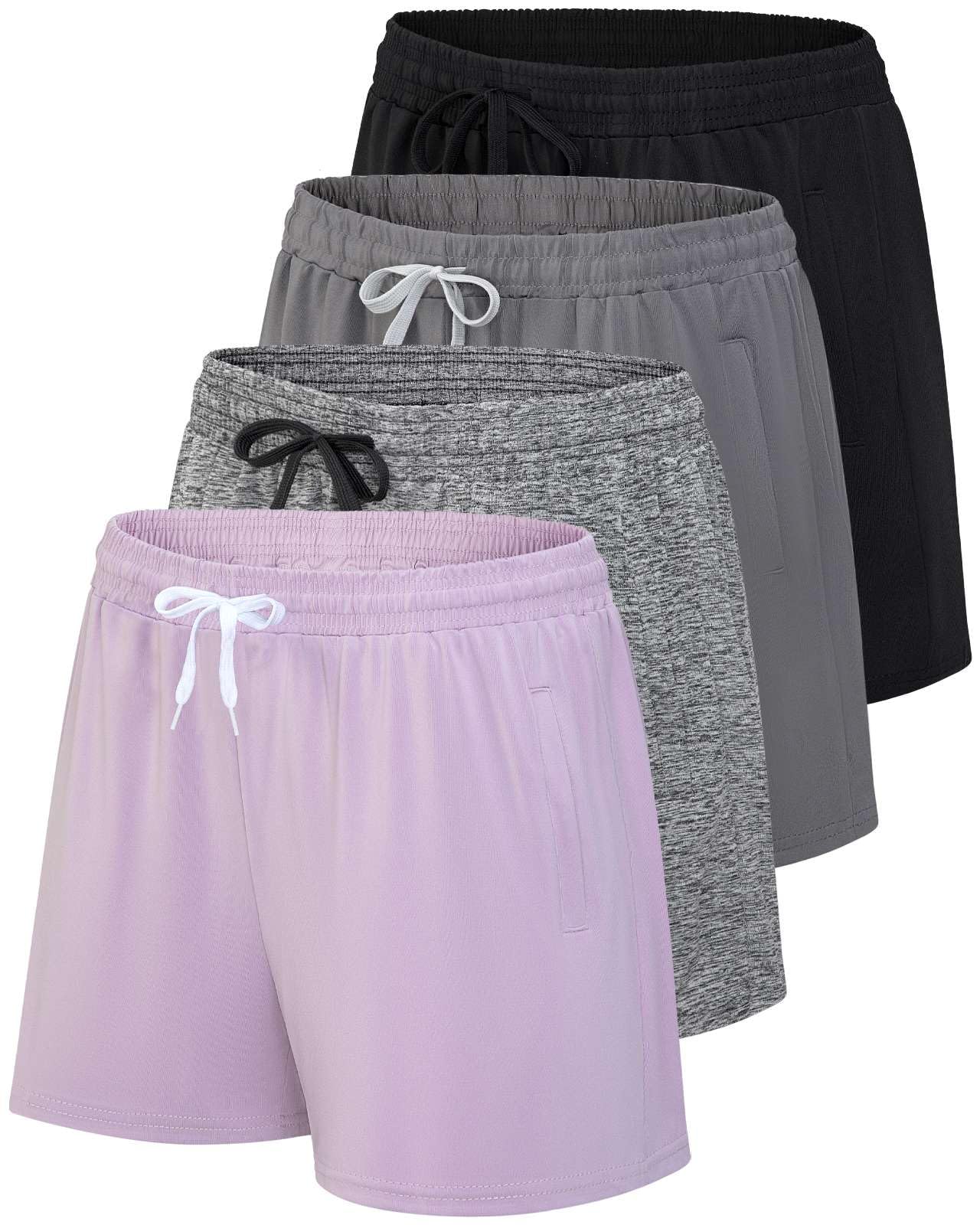 Photo 1 of 4 Pack Womens Active Athletic Dri Quick Dry Fit Shorts Gym Running Loose Zipper Pockets Casual Workout Hiking Ladies Lounge Exercise Sweat Comfy Fishing Gym Baggy Summer Walking Yoga Wicking Spandex