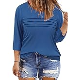 Womens Summer Tops 3/4 Length Sleeve Lightweight Blouses Casual Loose Tunics Shirts L-4XL