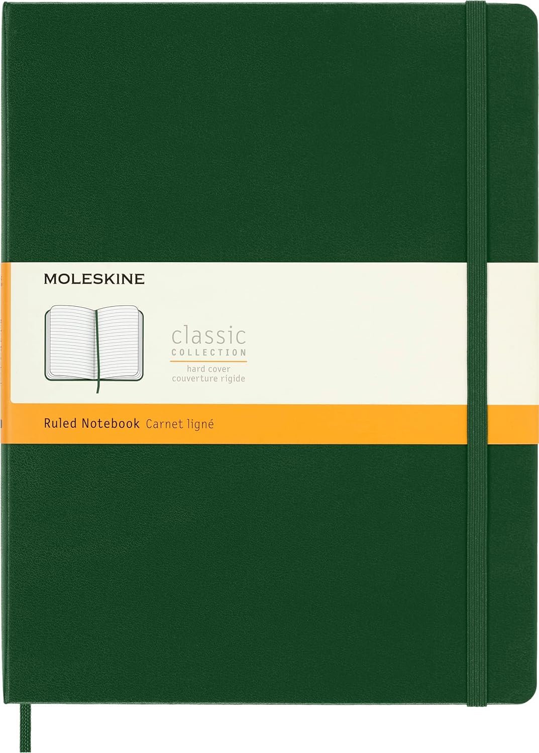 Moleskine Classic Notebook, Notebook With Ruled Pages, Hard Cover and Elastic Closure, Myrtle Green, XL, 19 x 25 cm, 192 Pages