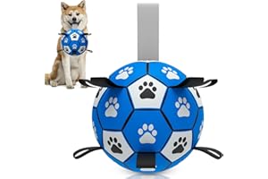 QDAN Dog Balls Toys, Soccer Ball with Straps, Balls for Dogs for Small Medium Puppy, Herding Ball Toy, Birthday Gifts (6 Inch)