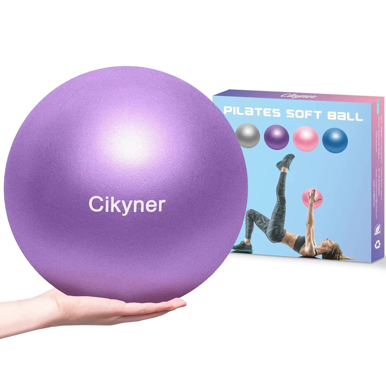 Cikyner Soft Pilates Ball, Small Exercise Ball 23-25cm Mini Gym Ball with Inflatable Straw, Suitable for Pilates, Yoga, Full body Training, Physical Therapy and Balance improving at Home, Gym & Office