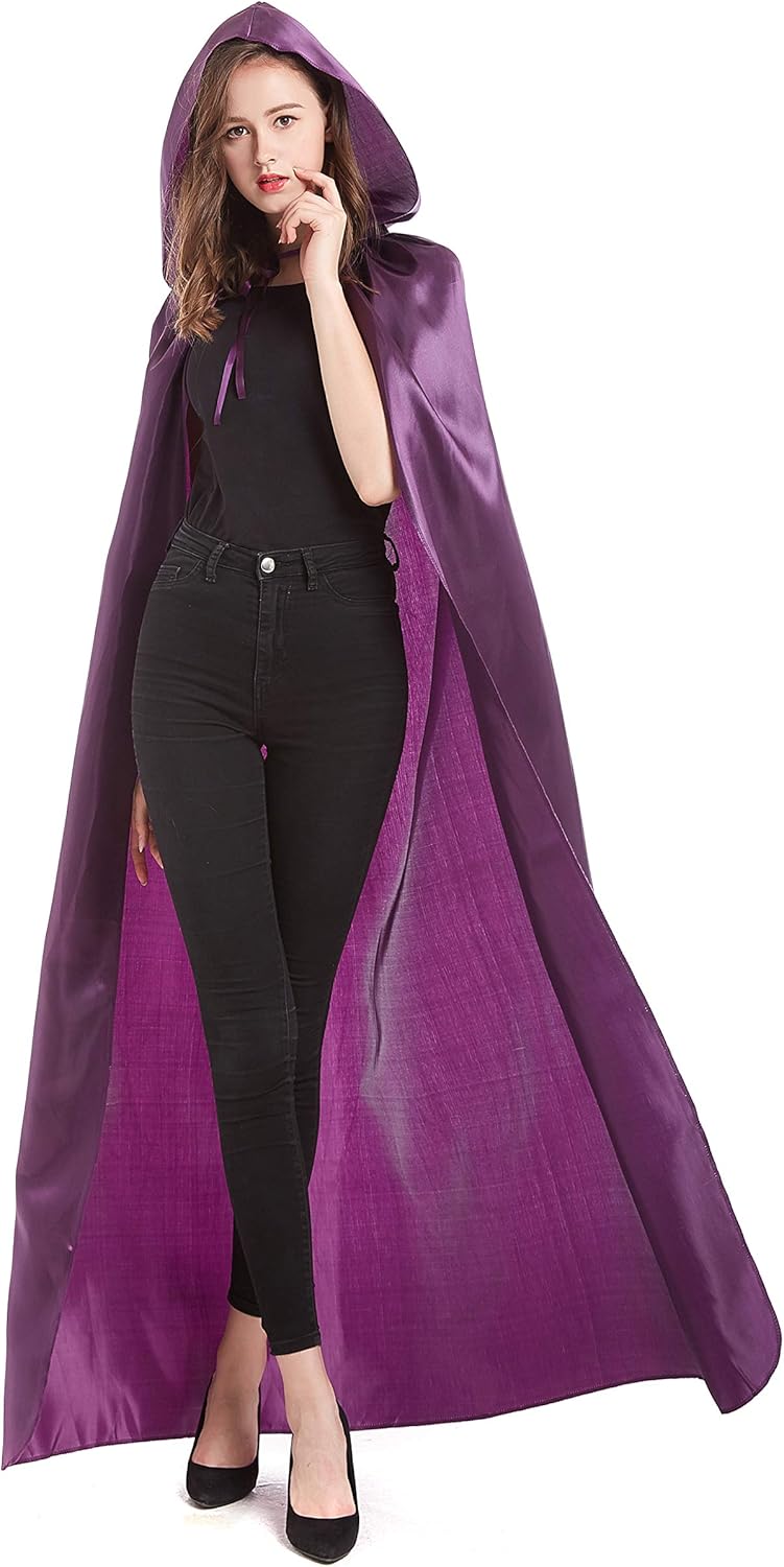 DIFLY 59 Satin Hooded Cape Unisex Halloween Cloak for Devil Witch