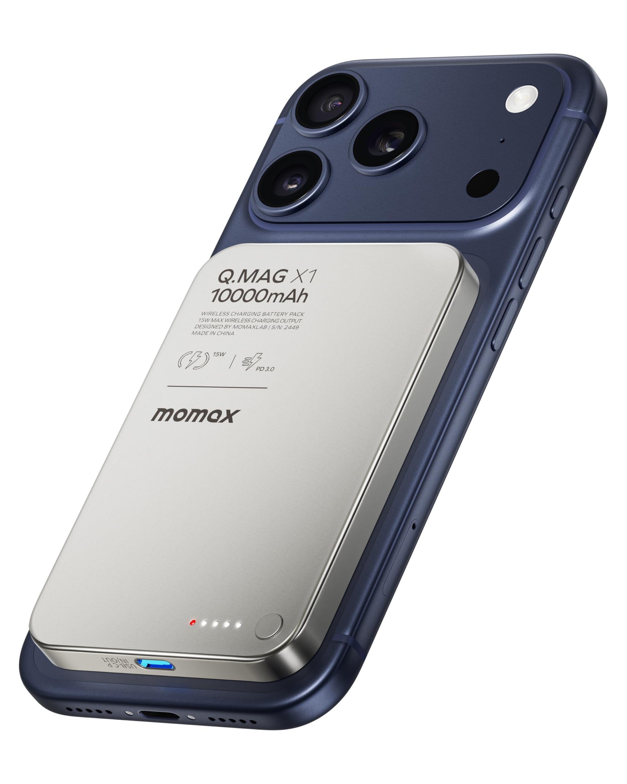 MOMAX Magnetic Portable Charger, 10000mAh Magnetic Power Bank PD 3.0 Battery Pack USB-C 15W Fast Charging Bank, 0.5inch Wireless Charger Compatible with iPhone 17/16/15/14/13/12 Series