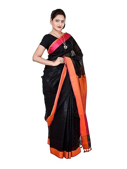 Womens Linen Saree (Black)