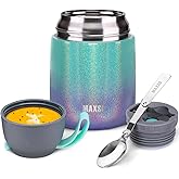 MAXSO Soup Thermo for Hot & Cold Food for Adults Kids, 17 oz Vacuum Insulated Steel Lunch Container Bento Box with Spoon, Leakproof Thermal Food Jar for School Office Travel - Rainbow