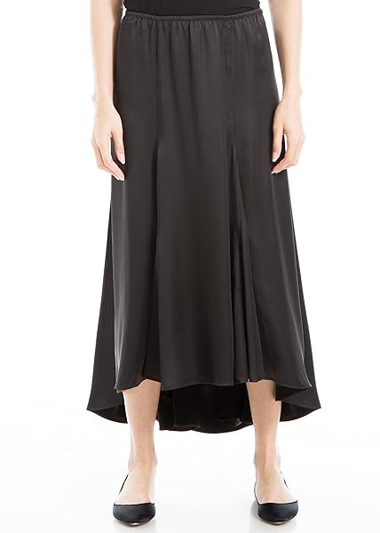 MAX STUDIO WOMEN’S SATIN HIGH LOW HEM SKIRT, BLACK