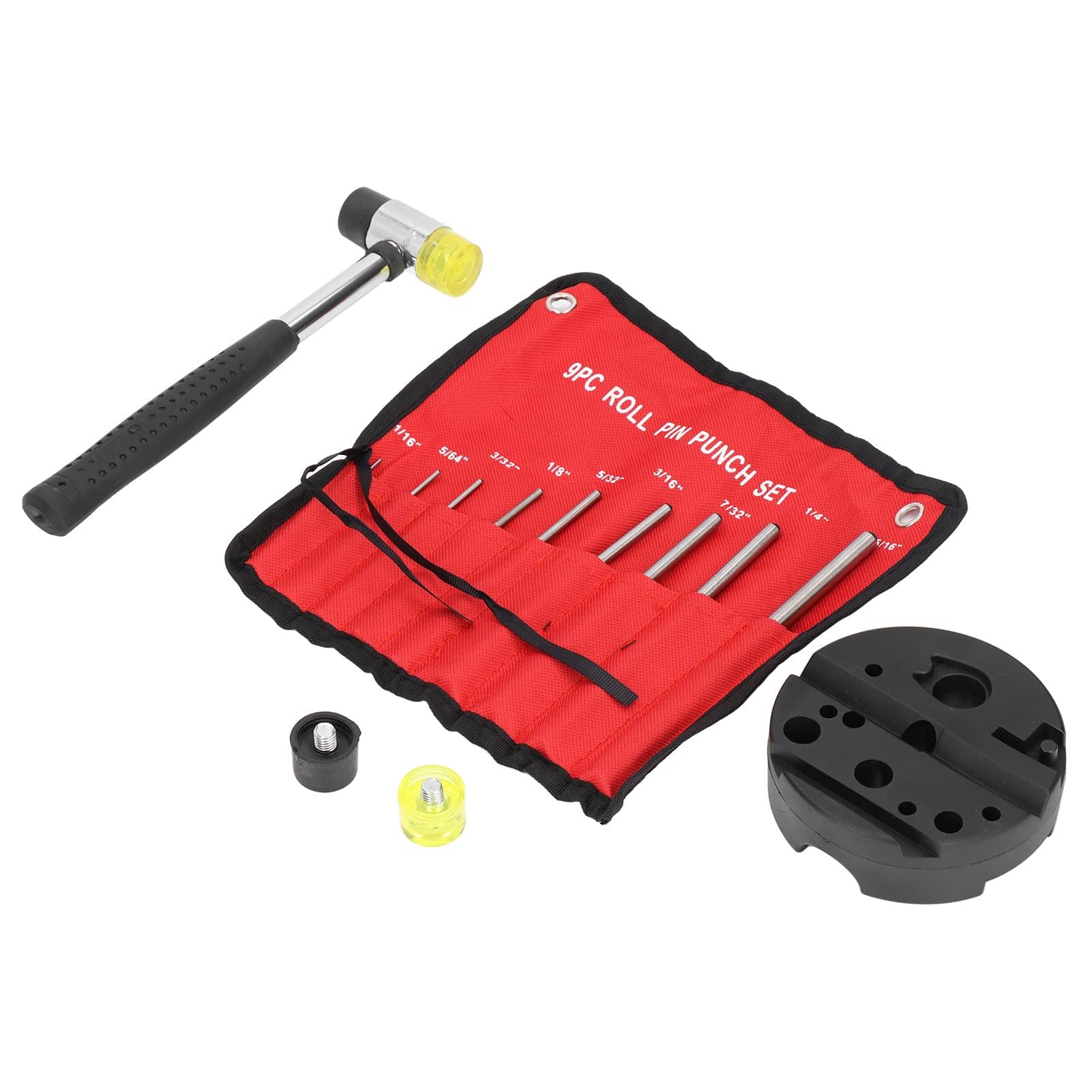 HERCHR 14pcs Roll Pin Punch Set, Gunsmithing Punch Removing Repair Tools with Hammer for Automotive, Watch, Jewelry and Craft