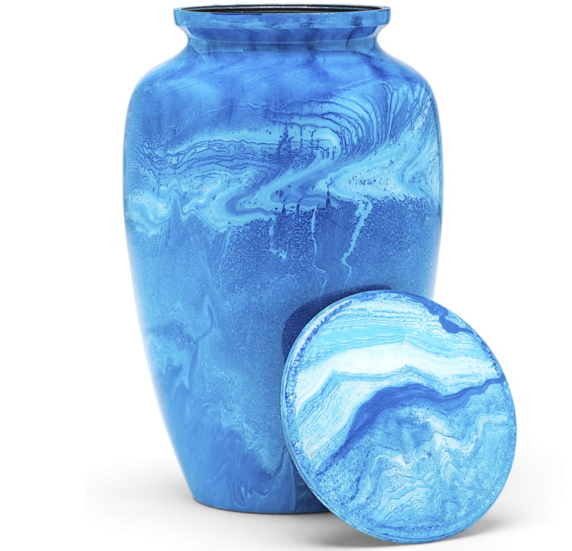 Eternal Harmony Cremation Urn | Handcrafted Memorial Urn with Elegant Finishes - Adult Size with Velvet Bag (Blue Milo)