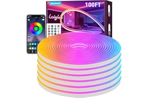Meijiajia 100FT LED Neon Rope Lights, Control with App/Remote, Waterproof Flex Sign, Multiple Modes, Outdoor RGB Waterproof, Music Sync Game Strip Lights for Bedroom Indoor, RGB-100FT