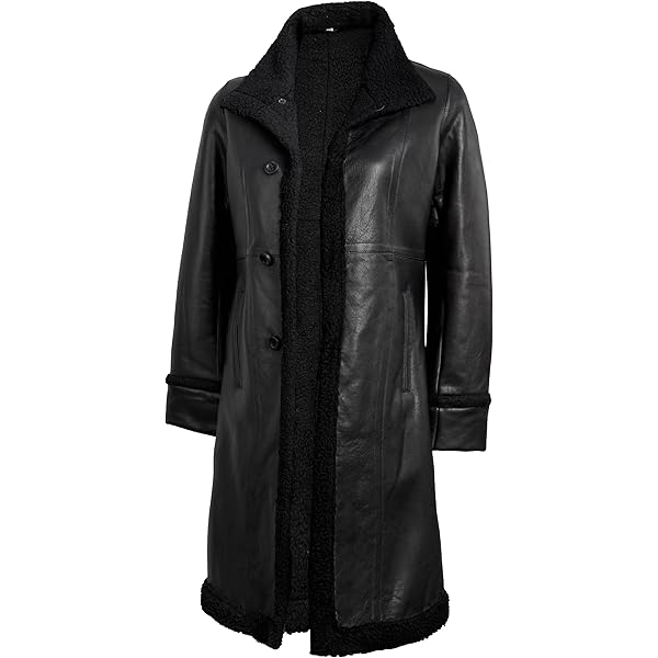 fjackets Women Black Long Coats - Real Leather Zip Up Hooded