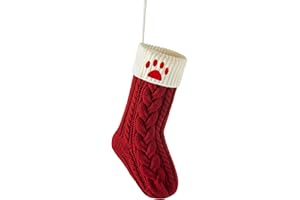 Edoneery Personalized Christmas Stockings with Initials, 18 Inches Xmas Embroidered Monogrammed Cable Knitted Stocking for Family, Holiday Hanging Decoration Gifts for Fireplace(Red and White Paw)