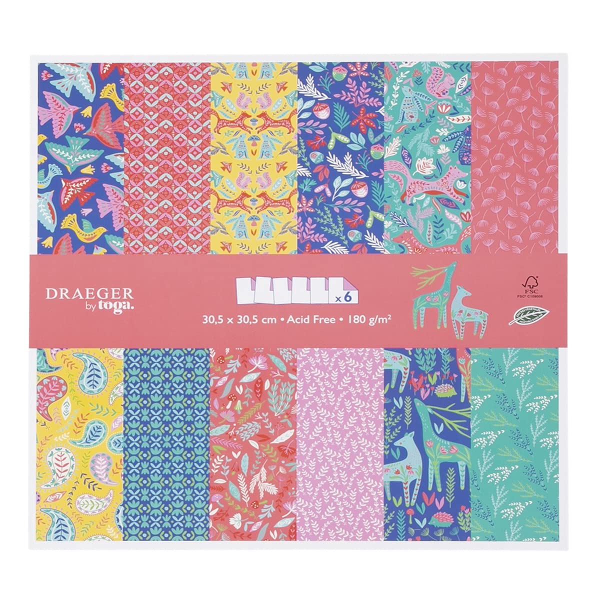DRAEGER Paris 12 x 12 Inch Pattern Sheet Set, Multicoloured, for Crafts, Scrapbooking, Crafts